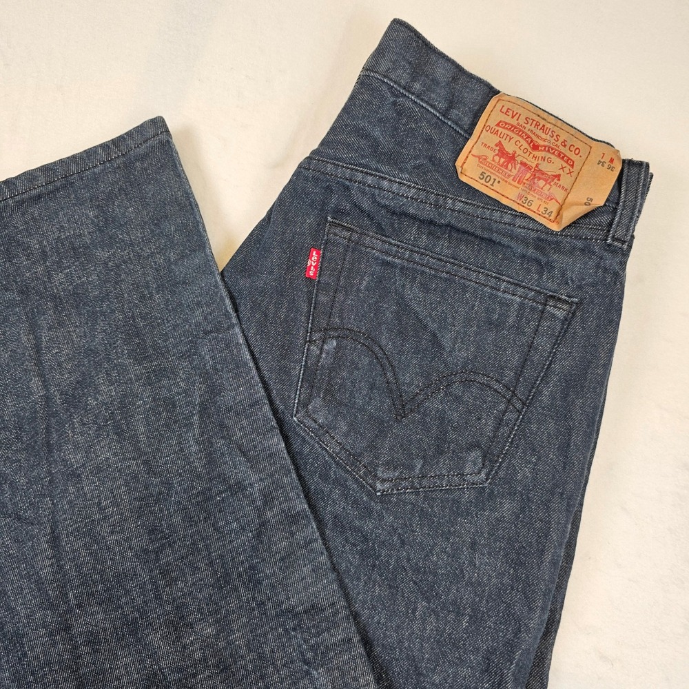 Levis 501 Original Fit Button Fly Mens Jeans Dark Indigo Straight Denim W36 L34